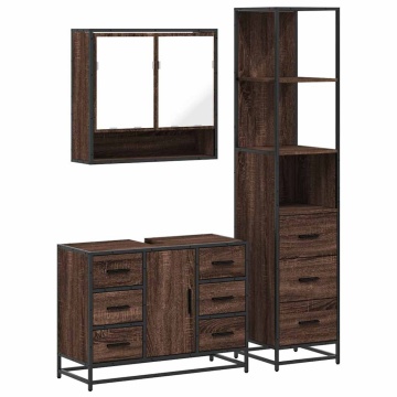 Set mobilier de baie, 3 piese, stejar maro, lemn prelucrat - Img 2