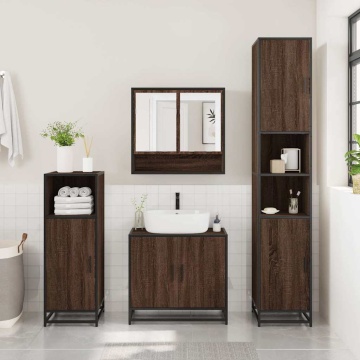 Set mobilier de baie, 3 piese, stejar maro, lemn prelucrat - Img 3