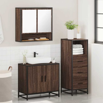 Set mobilier de baie, 3 piese, stejar maro, lemn prelucrat - Img 4