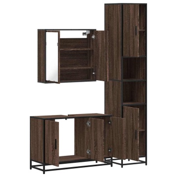 Set mobilier de baie, 3 piese, stejar maro, lemn prelucrat - Img 7