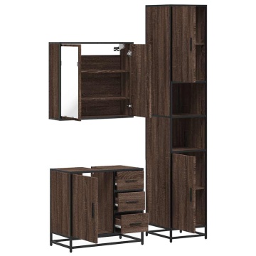 Set mobilier de baie, 3 piese, stejar maro, lemn prelucrat - Img 7