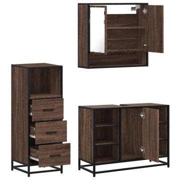 Set mobilier de baie, 3 piese, stejar maro, lemn prelucrat - Img 7