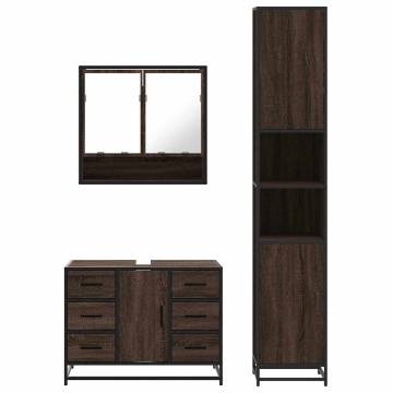Set mobilier de baie, 3 piese, stejar maro, lemn prelucrat - Img 8