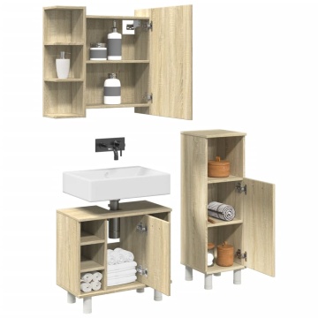 Set mobilier de baie, 3 piese, stejar sonoma, lemn prelucrat - Img 1