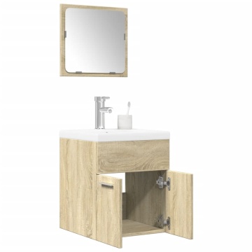 Set mobilier de baie, 3 piese, stejar sonoma, lemn prelucrat - Img 1