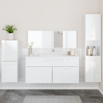 Set mobilier de baie, 4 piese, alb extralucios, lemn prelucrat - Img 1
