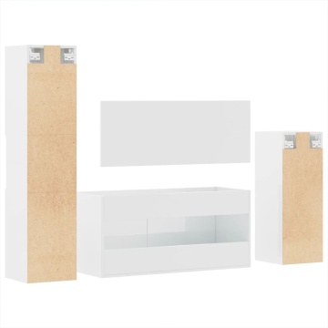 Set mobilier de baie, 4 piese, alb extralucios, lemn prelucrat - Img 6