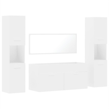 Set mobilier de baie, 4 piese, alb, lemn prelucrat - Img 2
