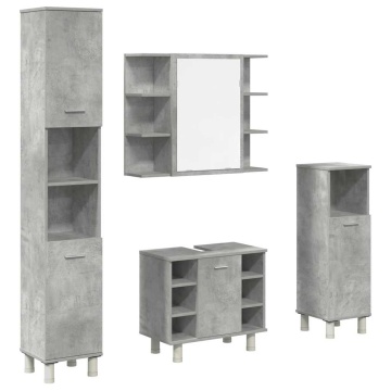 Set mobilier de baie, 4 piese, gri beton, lemn compozit - Img 2