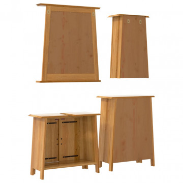 Set mobilier de baie, 4 piese, lemn masiv de pin - Img 6