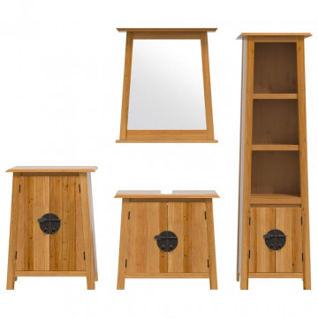 Set mobilier de baie, 4 piese, lemn masiv de pin - Img 8