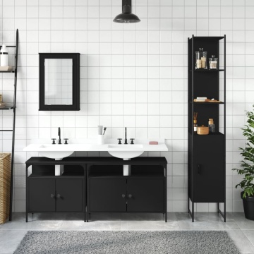 Set mobilier de baie, 4 piese, negru, lemn prelucrat - Img 3