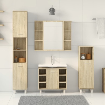Set mobilier de baie, 4 piese, stejar sonoma, lemn prelucrat - Img 3