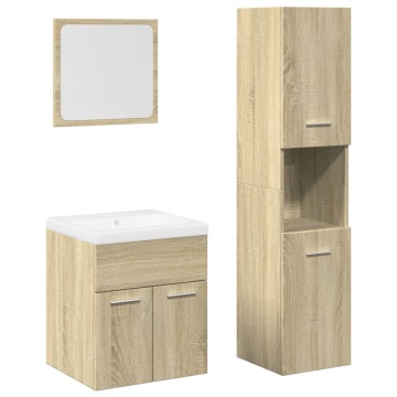 Set mobilier de baie, 4 piese, stejar sonoma, lemn prelucrat - Img 2