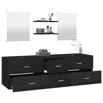 Set mobilier de baie, 5 piese, negru, lemn prelucrat - Img 3