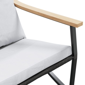 Set mobilier de balcon, 3 piese, cu perne, negru, oțel - Img 6