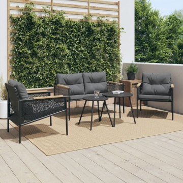 Set mobilier de balcon, 5 piese, cu perne, negru, oțel - Img 1