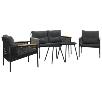 Set mobilier de balcon, 5 piese, cu perne, negru, oțel - Img 2