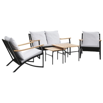 Set mobilier de balcon, 5 piese, cu perne, negru, oțel - Img 2
