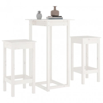 Set mobilier de bar, 3 piese, alb, lemn masiv de pin - Img 4