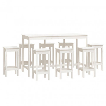 Set mobilier de bar, 9 piese, alb, lemn masiv de pin - Img 2