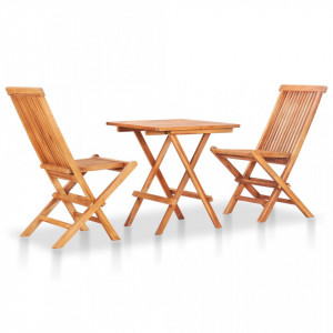 Set mobilier de bistro pliabil, 3 piese, lemn masiv de tec