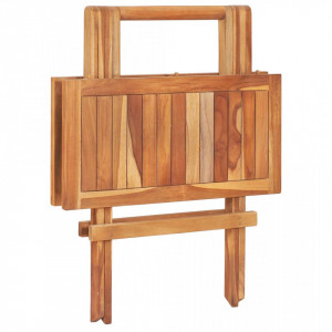 Set mobilier de bistro pliabil, 3 piese, lemn masiv de tec - Img 8