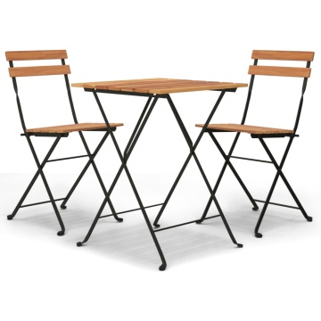 Set mobilier de bistro pliabil, 3 piese, lemn masiv tec și oțel - Img 2
