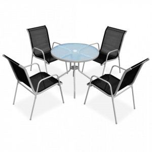 Set mobilier de exterior, 5 piese, negru, oțel - Img 1