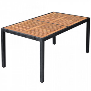 Set mobilier de exterior 7 piese negru poliratan lemn de acacia - Img 8