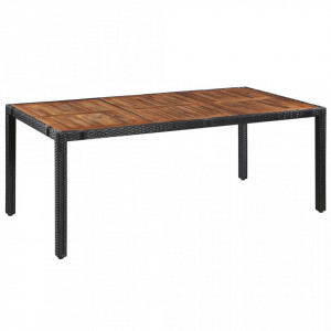 Set mobilier de exterior, 9 piese negru, poliratan, lemn acacia - Img 2