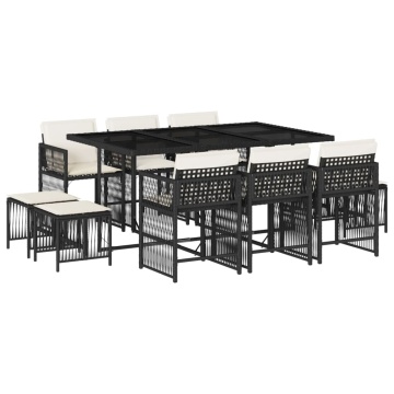 Set mobilier de exterior cu perne, 11 piese, negru, poliratan - Img 2