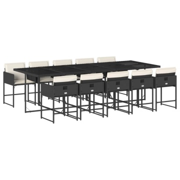 Set mobilier de exterior cu perne, 11 piese, negru, poliratan - Img 2