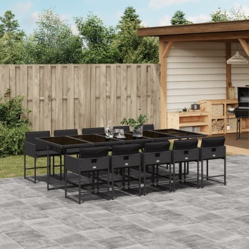 Set mobilier de exterior cu perne, 11 piese, negru, poliratan - Img 1