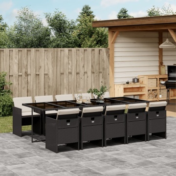 Set mobilier de exterior cu perne, 11 piese, negru, poliratan - Img 1
