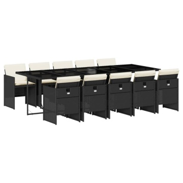 Set mobilier de exterior cu perne, 11 piese, negru, poliratan - Img 2