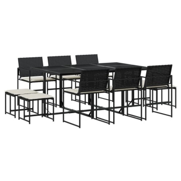 Set mobilier de exterior cu perne, 11 piese, negru, poliratan - Img 2