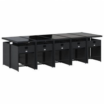 Set mobilier de exterior cu perne, 11 piese, negru, poliratan - Img 3