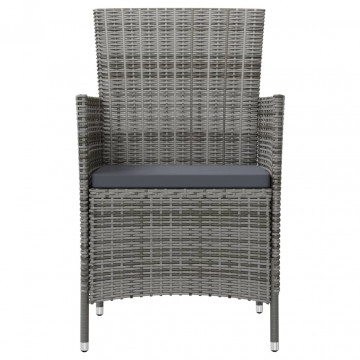 Set mobilier de exterior cu perne, 3 piese, gri, poliratan - Img 4