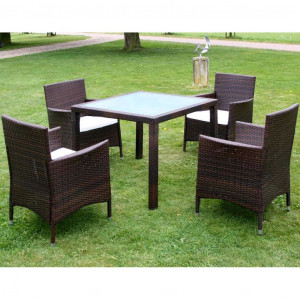 Set mobilier de exterior cu perne, 5 piese, maro, poliratan - Img 1