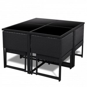 Set mobilier de exterior cu perne, 9 piese, negru, poliratan - Img 4