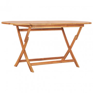 Set mobilier de exterior pliabil, 7 piese, lemn masiv de tec - Img 2