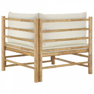 Set mobilier de grădină, 2 piese, perne alb crem, bambus - Img 7