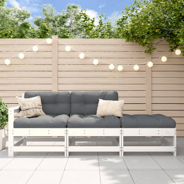 Set mobilier de grădină, 3 piese, alb, lemn masiv de pin - Img 1