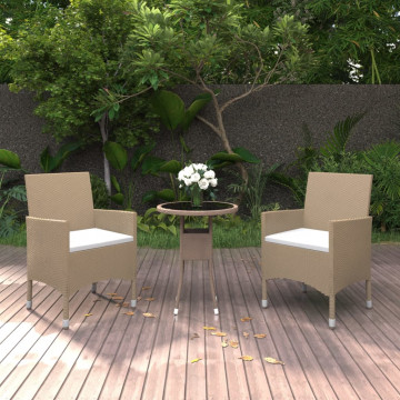 Set mobilier de grădină, 3 piese, bej, poliratan - Img 1