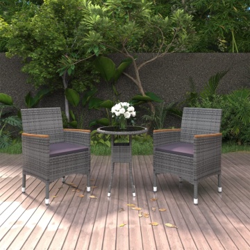 Set mobilier de grădină, 3 piese, gri, poliratan - Img 1