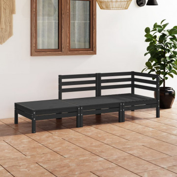 Set mobilier de grădină, 3 piese, negru, lemn masiv de pin - Img 1