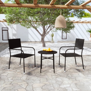 Set mobilier de grădină, 3 piese, negru, poliratan - Img 1