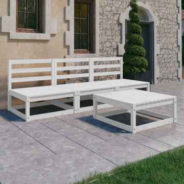 Set mobilier de grădină, 4 piese, alb, lemn masiv de pin - Img 1