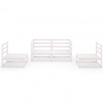 Set mobilier de grădină, 4 piese, alb, lemn masiv de pin - Img 3